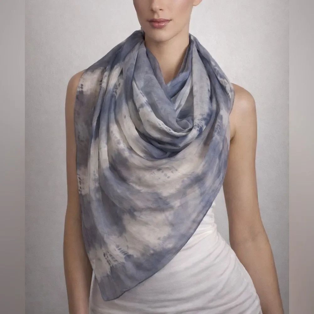 Soft Surroundings Blue Gray Sheer Wrap Scarf Lightweight Oversized